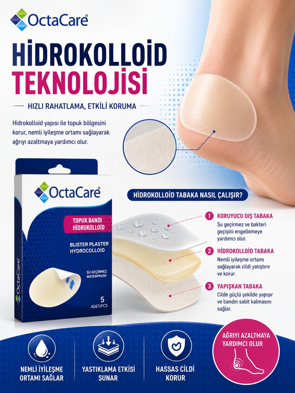 Hidrokolloid Topuk Bandı 5 Adet – Su Geçirmez Topuk Koruyucu